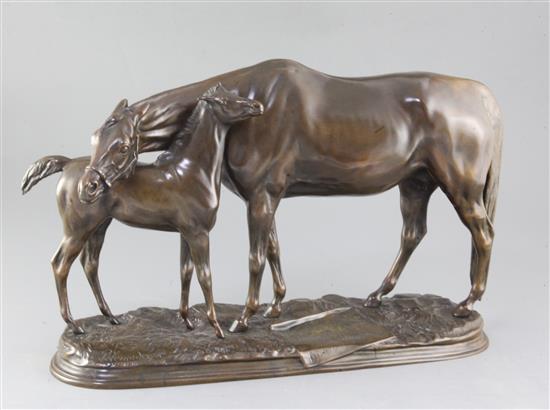 Pierre Lenordez (1814-1892). A bronze group of a mare and foal, 17.5in. height 11in.